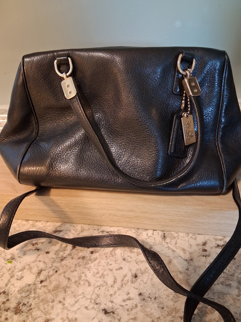 Coach Black Pebbled Leather Tote with Signature Tag